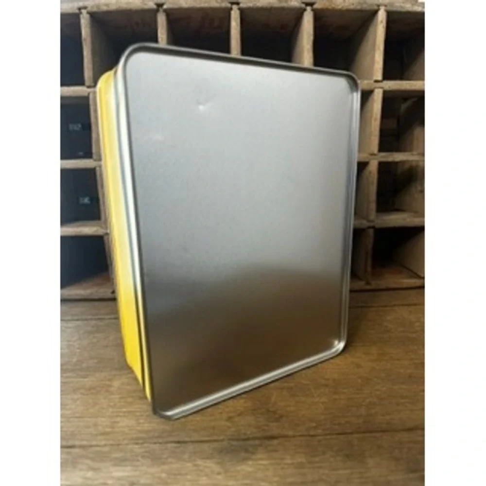 Burt's Bees Empty Yellow Metal Storage Tin Collectible Damask Pattern Lid